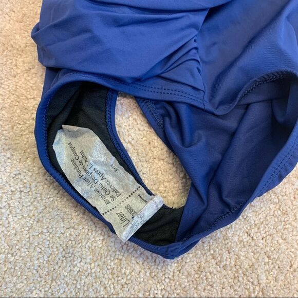 Chaps Ralph Lauren NWT ink blue one piece halter top slimming swimsuit size 8 - Picture 6 of 12